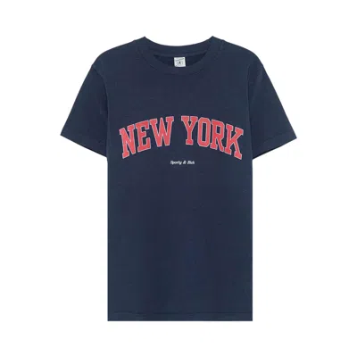 Pre-owned Sporty And Rich Sporty & Rich New York Ivy T-shirt 'navy/ruby' | Blue | Women's Size Xs