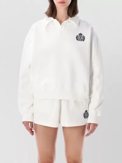 Sporty And Rich Embroidered Ribbed-detail Cotton Sweatshirt In White