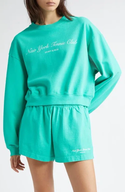 Sporty And Rich Sporty & Rich New York Tennis Club Cotton Crop Sweatshirt In Caribbean
