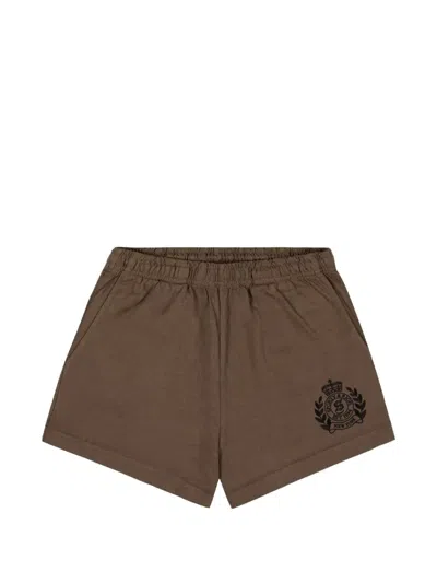 Sporty And Rich Ny Crest Disco Shorts In Brown