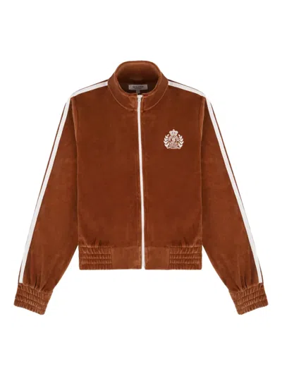 Sporty And Rich Ny Crest Elio Stripe Logo-embroidered Sweatershirt In Orange