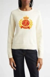 Sporty And Rich Sporty & Rich Ny Crest Embroidered Cotton Sweater In Cream