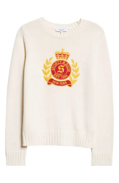 Sporty And Rich Sporty & Rich Ny Crest Embroidered Cotton Sweater In Beige