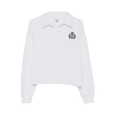 Pre-owned Sporty And Rich Sporty & Rich Ny Crest Embroidered Polo 'white/navy' | Women's Size L