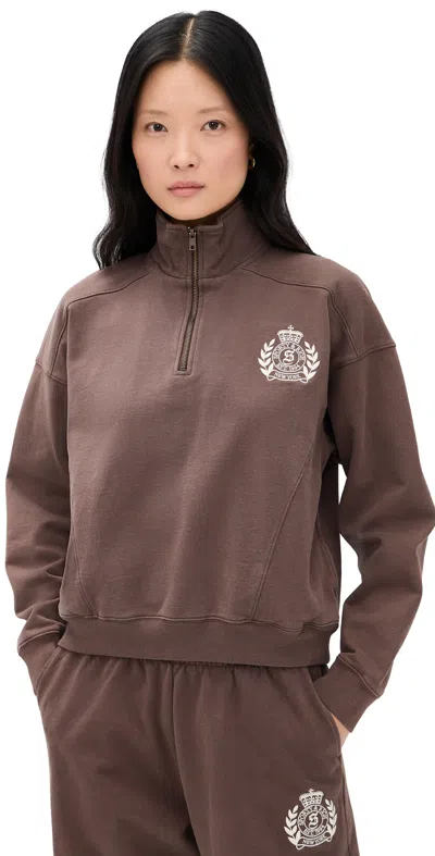 Sporty And Rich Ny Crest Embroidered Quarter Zip Sweatshirt Chocolate In Brown