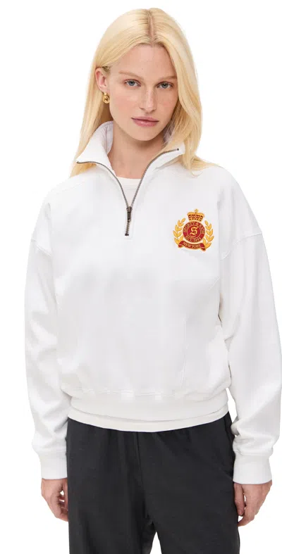 Sporty And Rich Ny Crest Embroidered Quarter Zip White