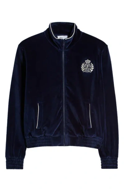 Sporty And Rich Sporty & Rich Ny Crest Embroidered Velour Track Jacket In Navy