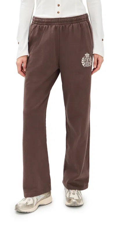 SPORTY AND RICH NY CREST EMBROIDERED WIDE SWEATPANTS CHOCOLATE