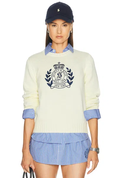 Sporty And Rich Ny Crest Knitted Sweater In Ecru