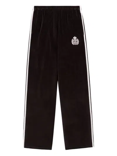 Sporty And Rich Ny Crest Logo Stripe Track Pants In Brown