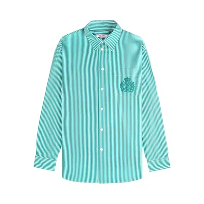 Pre-owned Sporty And Rich Sporty & Rich Ny Crest Oversized Shirt 'amalfi Green Striped' | Women's Size M