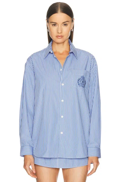 Sporty And Rich Ny Crest Oversized Shirt In Blue Striped