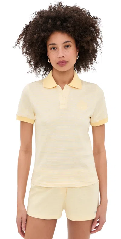 Sporty And Rich Ny Crest Prep Polo Almond Striped In Gold