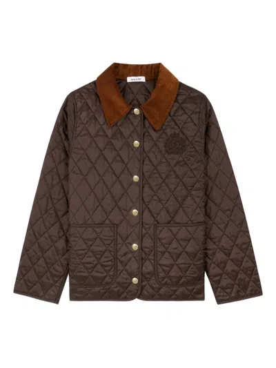 Sporty And Rich Womens Chocolate Pointed-collar Farm Quilted Jacket In Brown