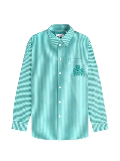 Sporty And Rich Ny Crest Striped Embroidered-crest Shirt In Green