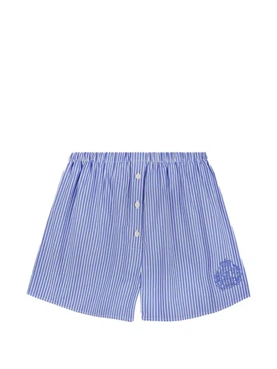 Sporty And Rich Barbara Striped Poplin Shorts Button Detail In Blue