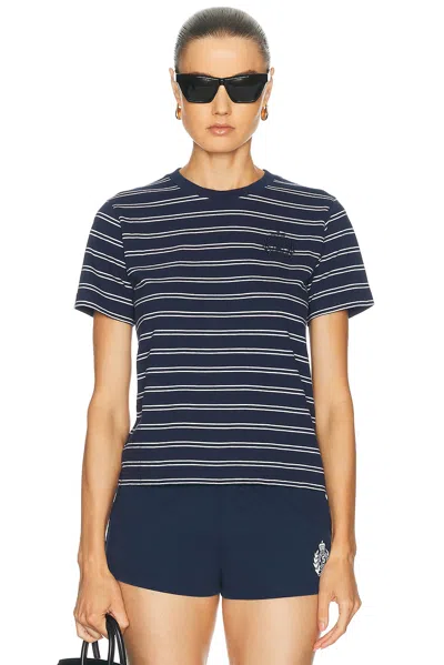 Sporty And Rich Ny Crest T-shirt In Light Navy Striped