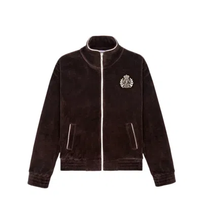 Sporty And Rich Ny Crest Velour Track Jacket In Chocolate