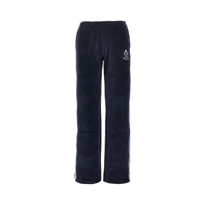 Sporty And Rich 'ny Crest' Velour Track Pants In Blue