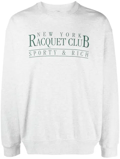 Sporty And Rich Ny Racquet Club Logo-print Mélange Sweatshirt In Grey