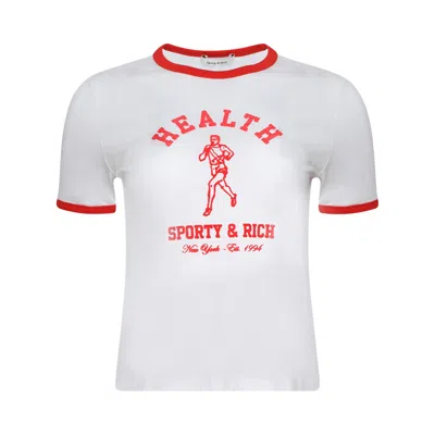 Pre-owned Sporty And Rich Sporty & Rich Ny Running Club Ringer Tee 'white/sports Red'