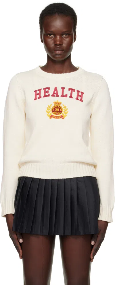 SPORTY AND RICH OFF-WHITE NY 'HEALTH' CREST KNITTED SWEATER