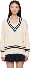 Sporty And Rich Off-white 'src' Cableknit V-neck Sweater