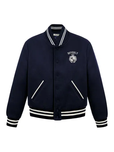 Sporty And Rich Beverly Hills Crest Embroidered Wool Varsity Jacket In Blue
