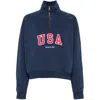 Sporty And Rich Usa Half-zip Cotton Sweatshirt In Blue