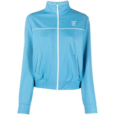 Sporty And Rich Towelling-finish Logo-embroidered Jacket In Blue