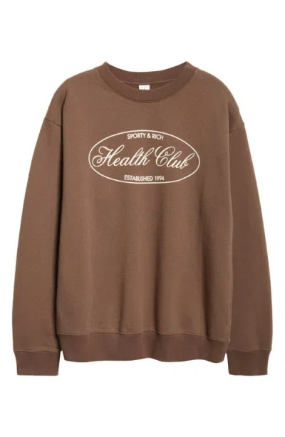 Sporty And Rich Sporty & Rich Oval Health Crewneck Cotton Sweatshirt In Chocolate