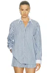 Sporty And Rich Oversized Button Down Top In Blue