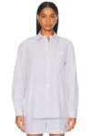 Sporty And Rich Oversized Button Down Top In Blue Striped