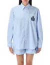 Sporty And Rich Sporty & Rich H&w Crest Oversized Shirt In Washed Blue
