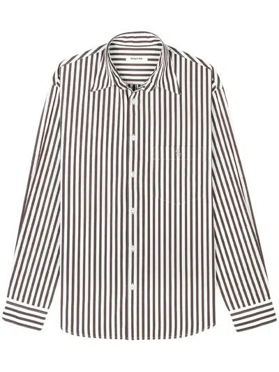 Sporty And Rich Oversized Striped Cotton Shirt In Brown