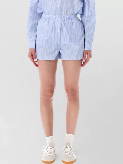 Sporty And Rich Oxford Striped Cotton Poplin Lounge Shorts In Blue