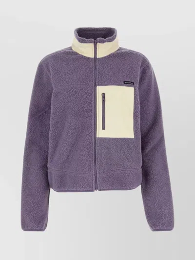 Sporty And Rich Panel Contrast Stand-up Collar Zippered Pocket In Purple