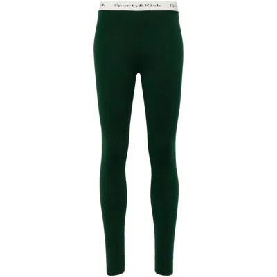 Sporty And Rich Logo-waistband Slip-on Leggings In Green