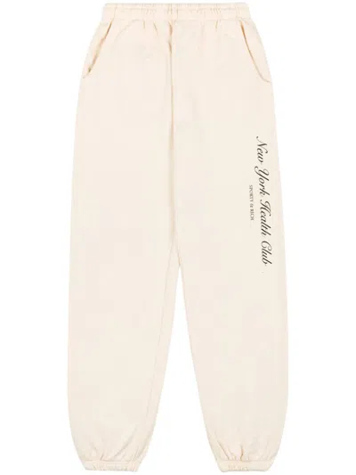 Sporty And Rich Womens Cream Ny Health Club Text-print Cotton-jersey Jogging Bottoms