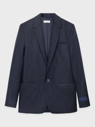 Sporty And Rich Pinstripe Tailored Blazer In Blue