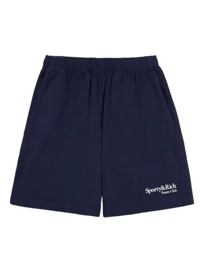 Sporty And Rich Play Tennis Logo-embroidered Shorts In Blue