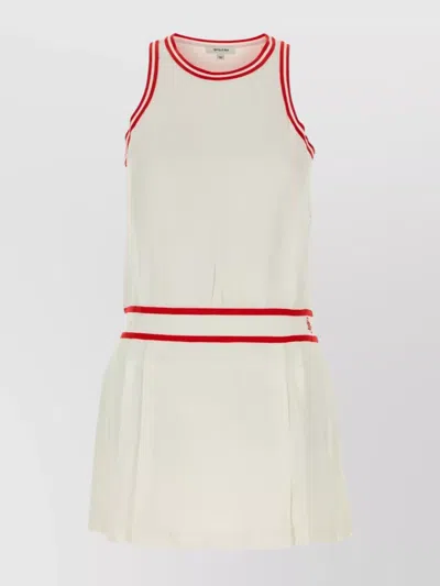 SPORTY AND RICH PLEATED DRESS ROUND NECK CONTRAST TRIM