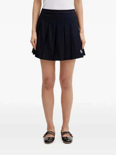 Sporty And Rich Pleated Embroidery Mini Skirt In Black