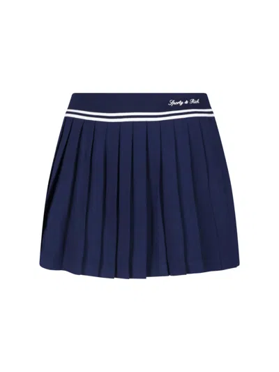 Sporty And Rich Pleated Skirt With Structured Waistband And Embroidered Details In Black