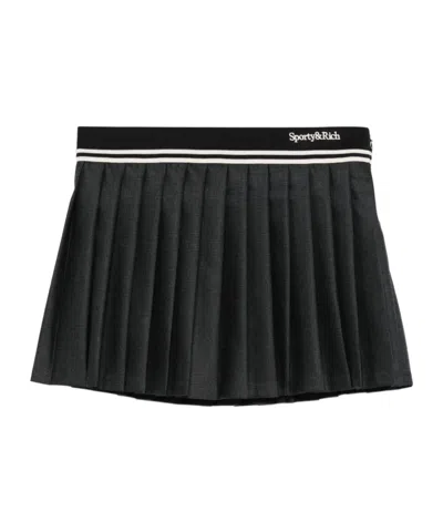 Sporty And Rich Gray Abigail Wool Pleated Miniskirt In Black