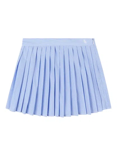 Sporty And Rich Pleated Striped Mini Skirt In Blue
