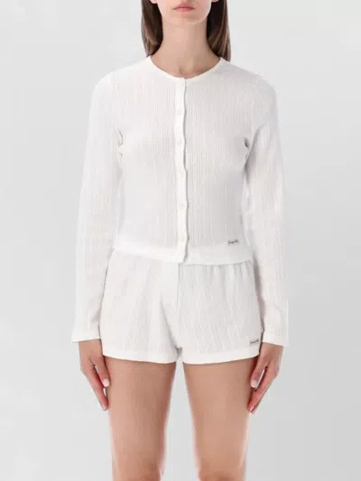 Sporty And Rich Pointelle Knit Cardigan Long Sleeve Design In White