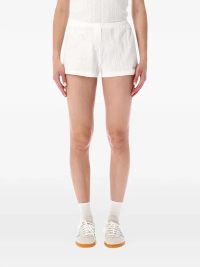 Sporty And Rich Pointelle-knit Logo-patch Shorts In White