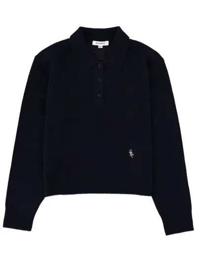 Sporty And Rich Cashmere Knit Polo Shirt Collared Design In Blue