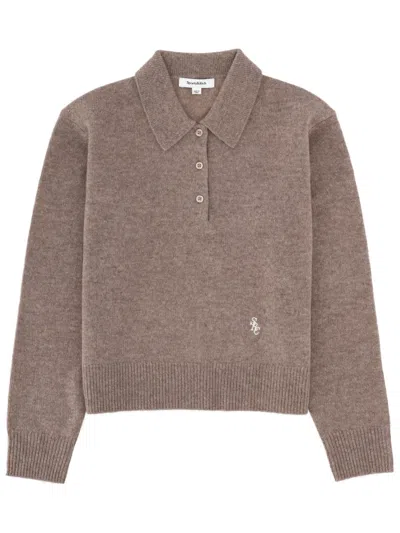 Sporty And Rich Cashmere Knit Polo Shirt Long Sleeves In Brown